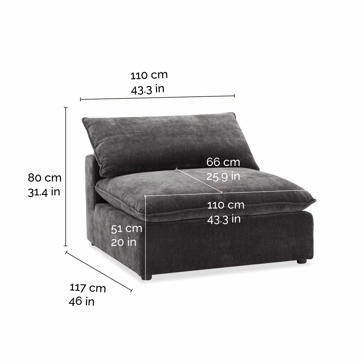 Aiden & Ivy Sereen Dark Grey Fabric Armless Chair