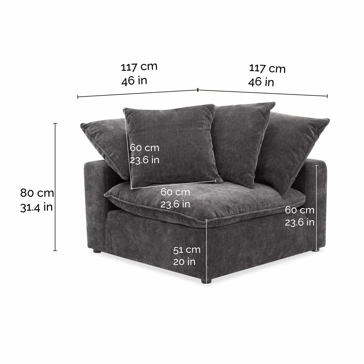 Aiden & Ivy Sereen Dark Grey Fabric Corner Chair