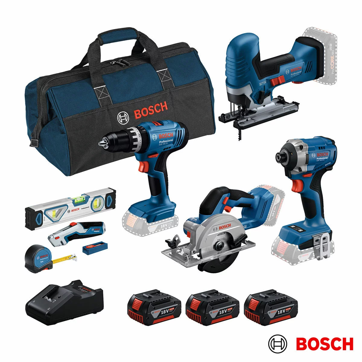 Bosch Professional 18V Power and Hand Tool Kit Including 3 x 4.0Ah Batteries