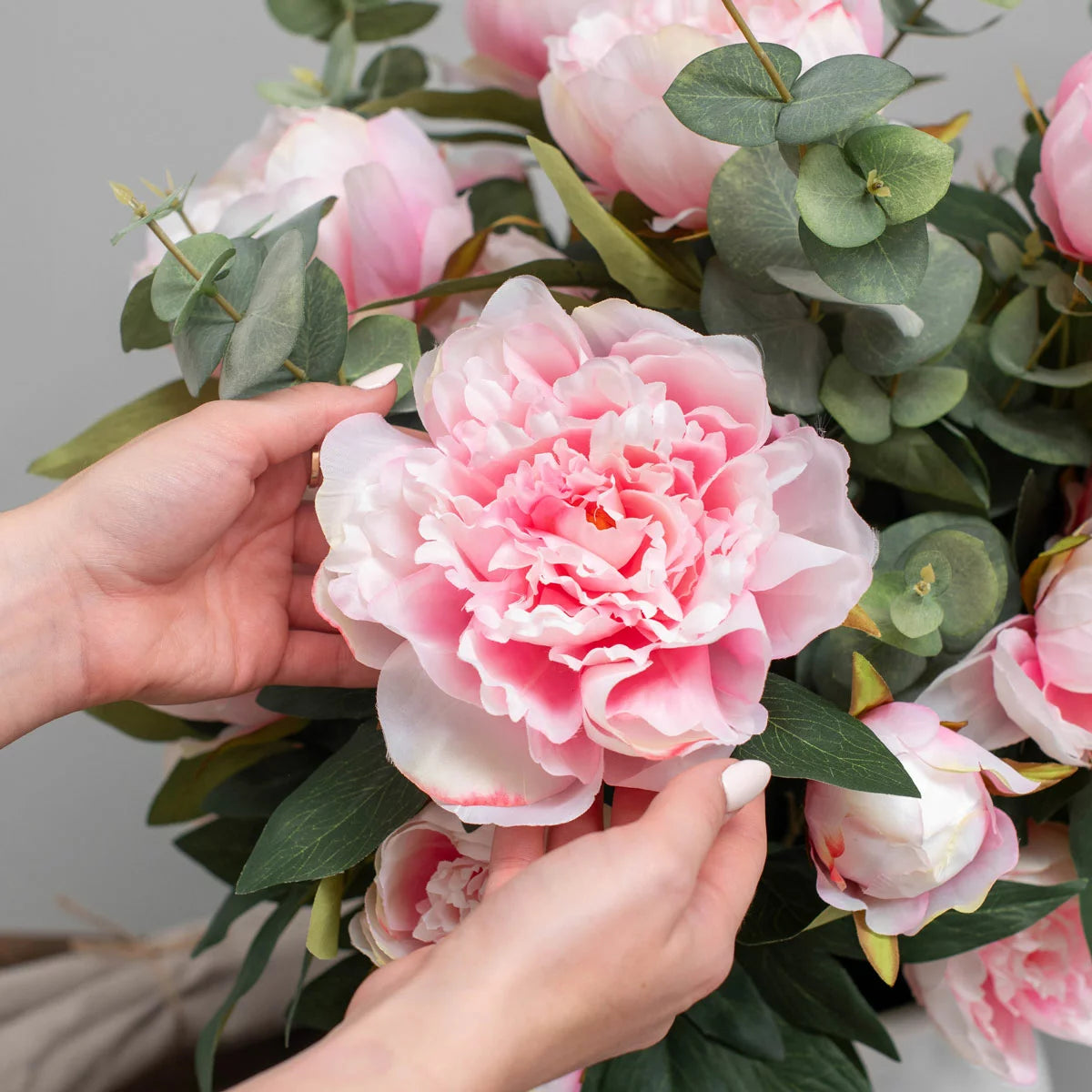 Artificial Peony & Eucalyptus Bouquet in Vase, view 6