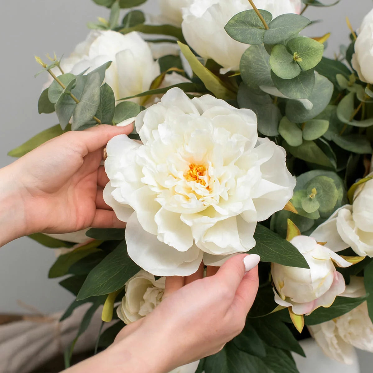 Artificial Peony & Eucalyptus Bouquet in Vase, view 9