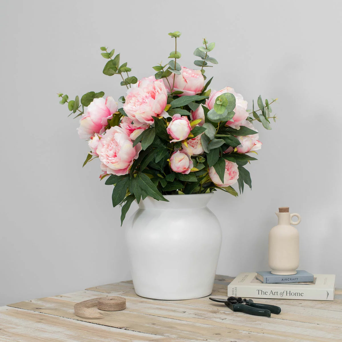 Artificial Peony & Eucalyptus Bouquet in Vase, view 2