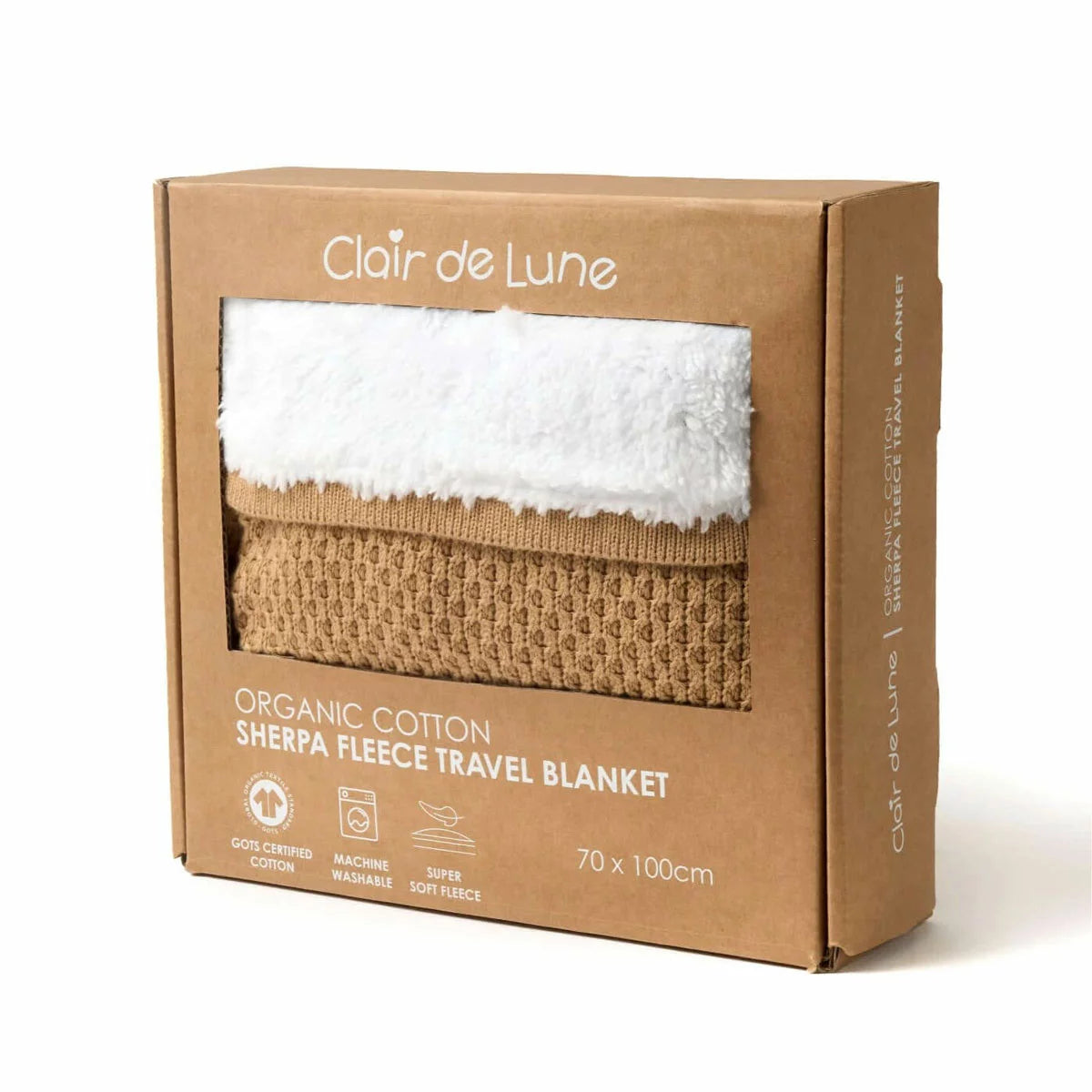 Clair De Lune Organic Cotton Sherpa Fleece Travel Blanket, 70 x 100