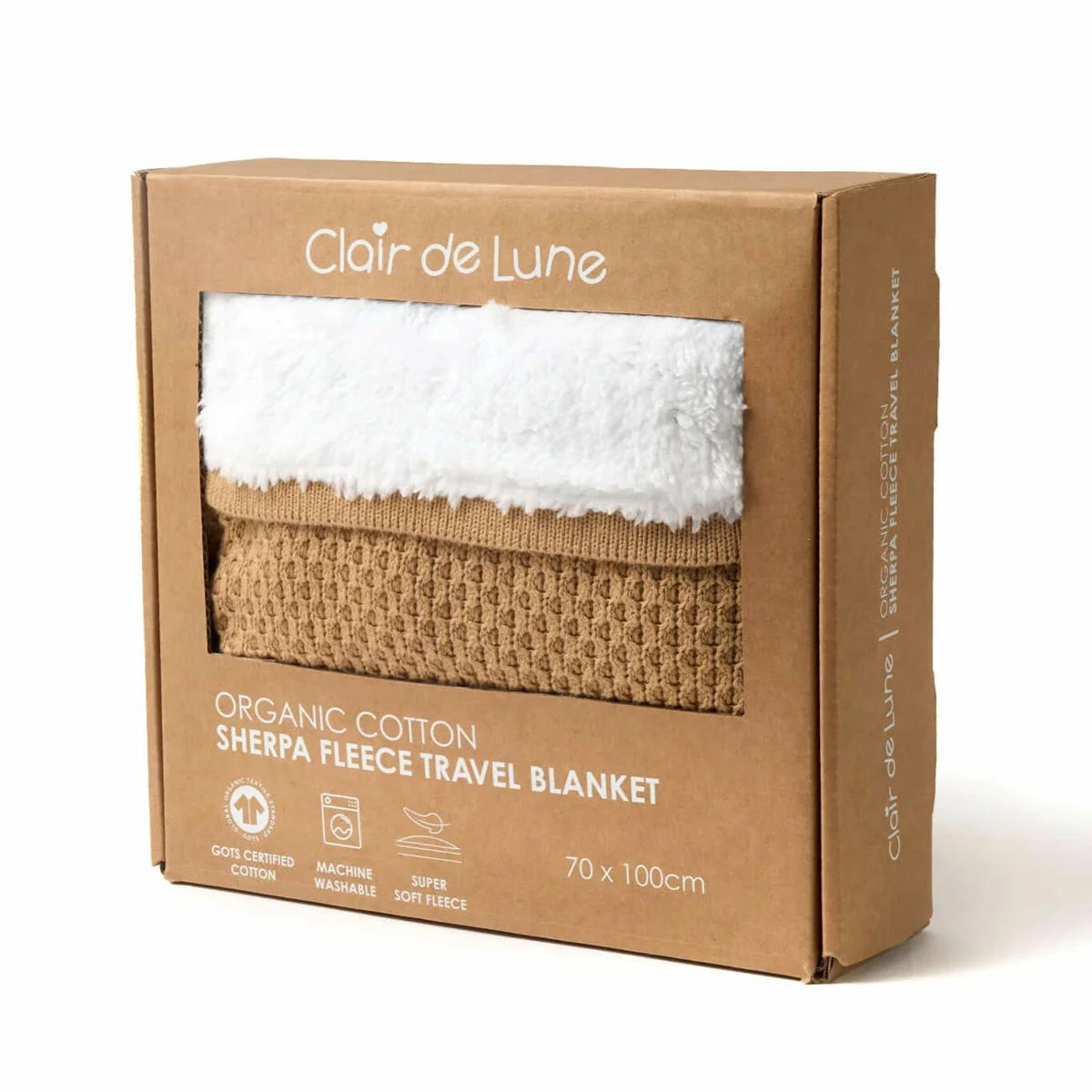Clair De Lune Organic Cotton Sherpa Fleece Travel Blanket, 70 x 100