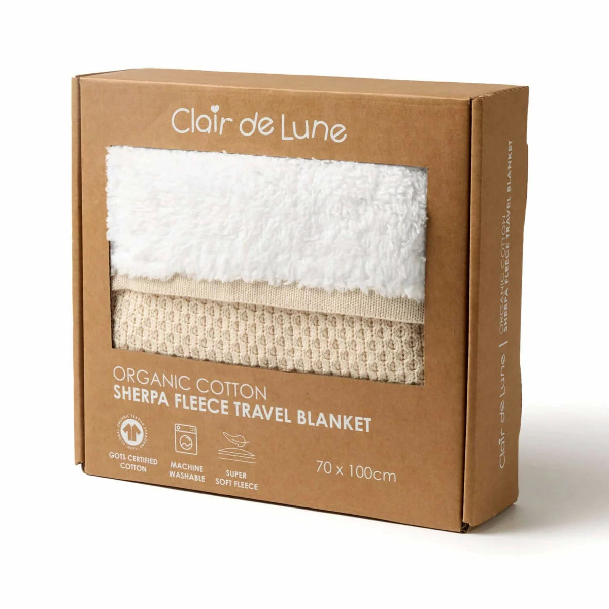 Clair De Lune Organic Cotton Sherpa Fleece Travel Blanket, 70 x 100