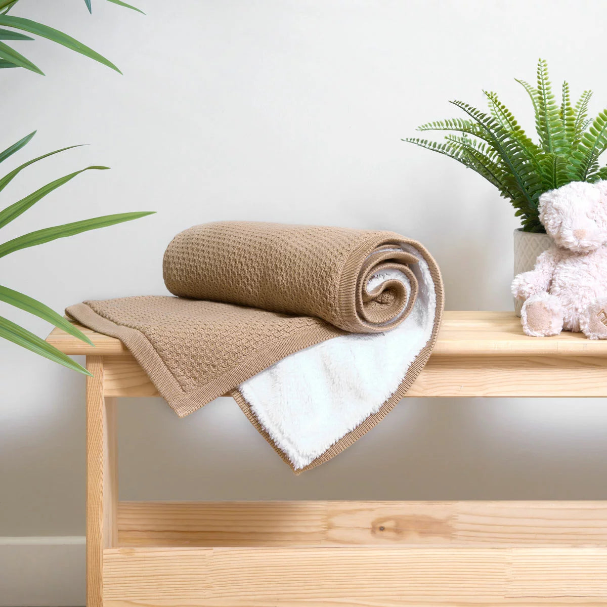 Clair De Lune Organic Cotton Sherpa Fleece Travel Blanket, 70 x 100
