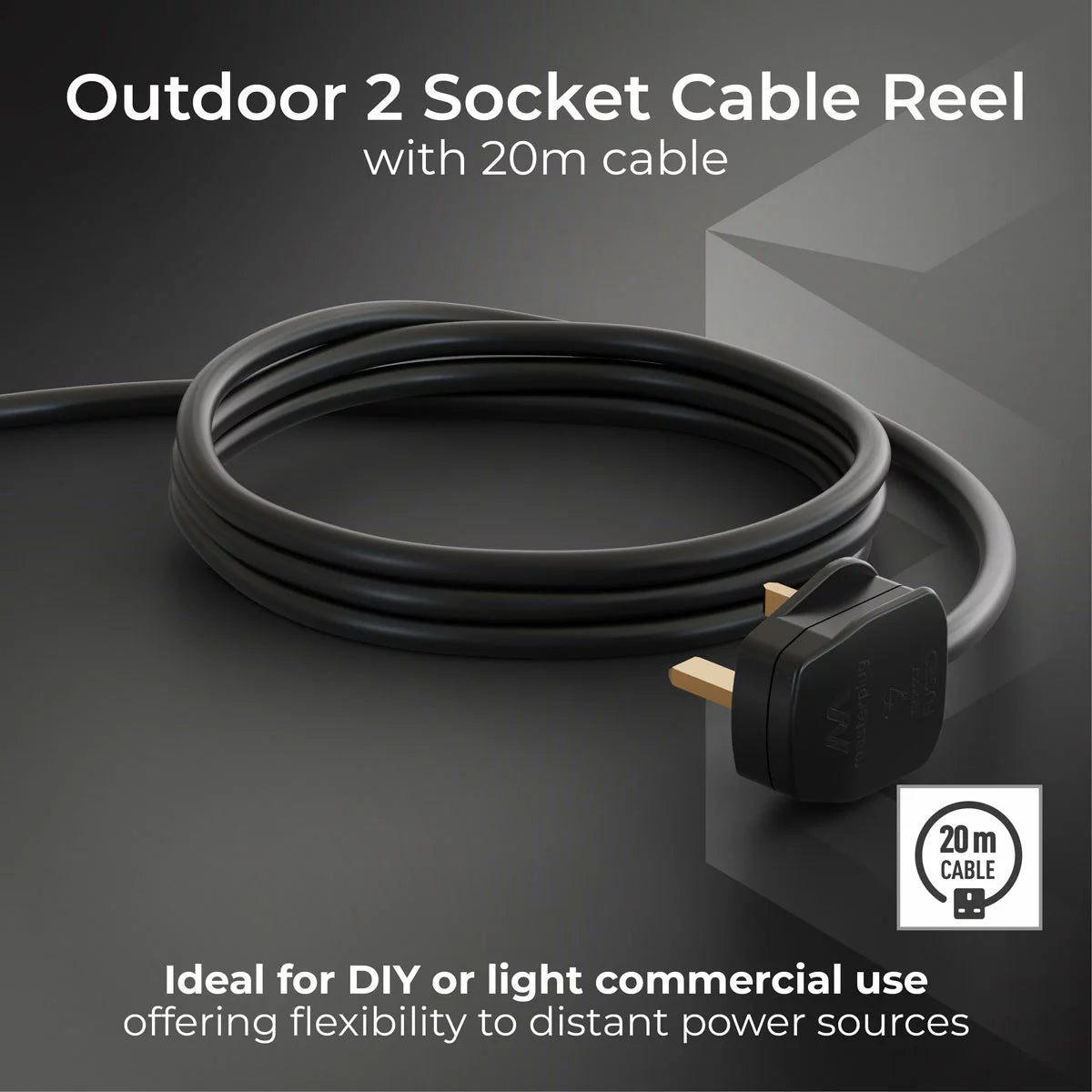 Masterplug 20M Weatherproof Cable Reel with 2 x IP54 Sockets