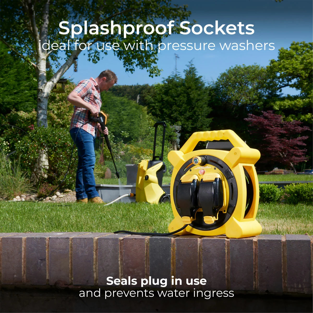 Masterplug 20M Weatherproof Cable Reel with 2 x IP54 Sockets