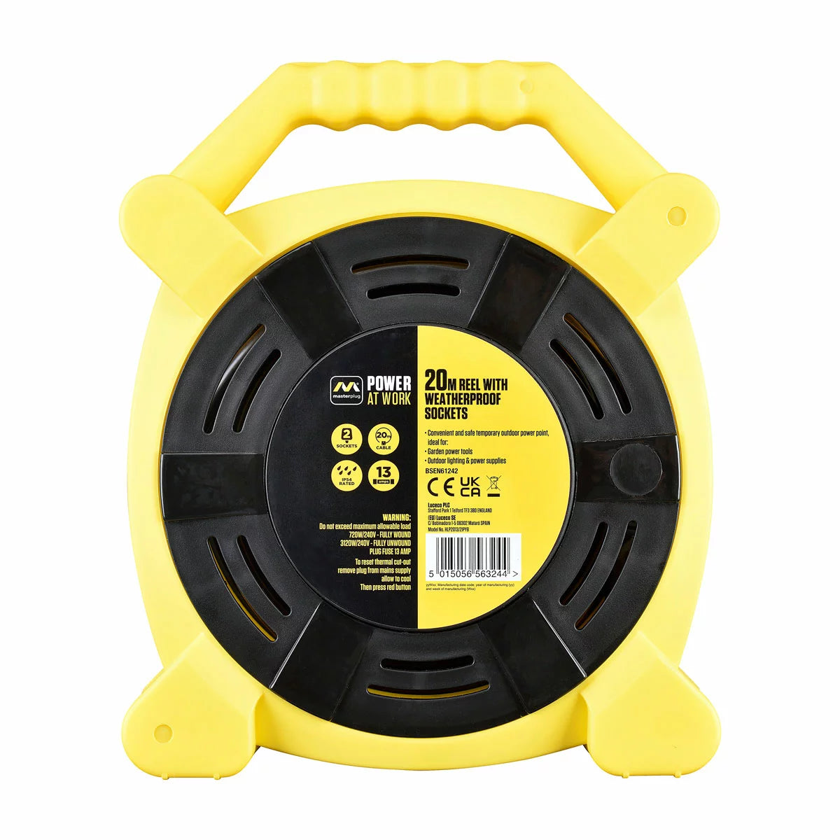 Masterplug 20M Weatherproof Cable Reel with 2 x IP54 Sockets