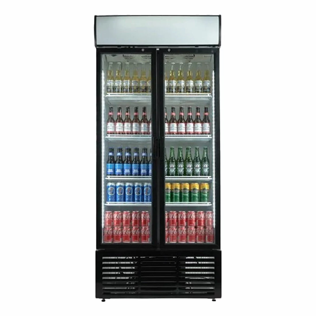 Contender RUG047 783L Commercial Hinged Double Glass Door Fridge, E Rated