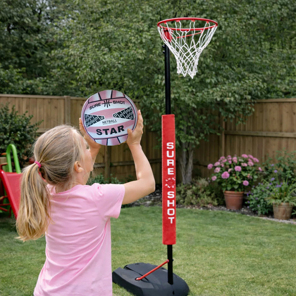 Sure Shot 10ft (3.05 m) Netball Goal in Red with Padding
