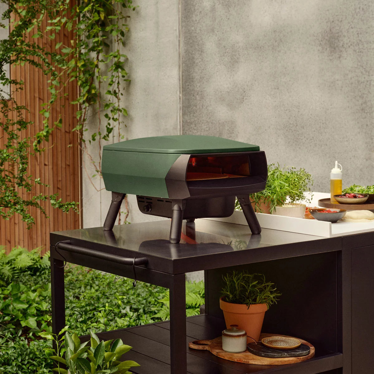 Witt Piccolo Rotante Gas Powered 13" Pizza Oven 5 Piece Bundle in Green