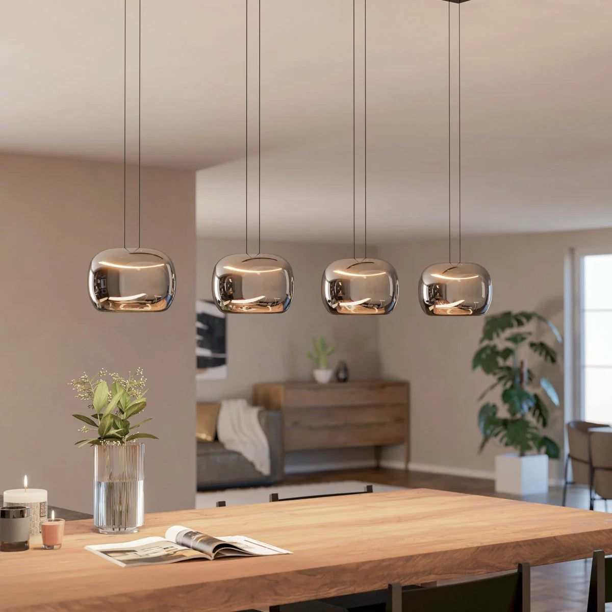 EGLO Hortunas Linear Pendant Refined Smoked Black Glass 4-Light Pendant