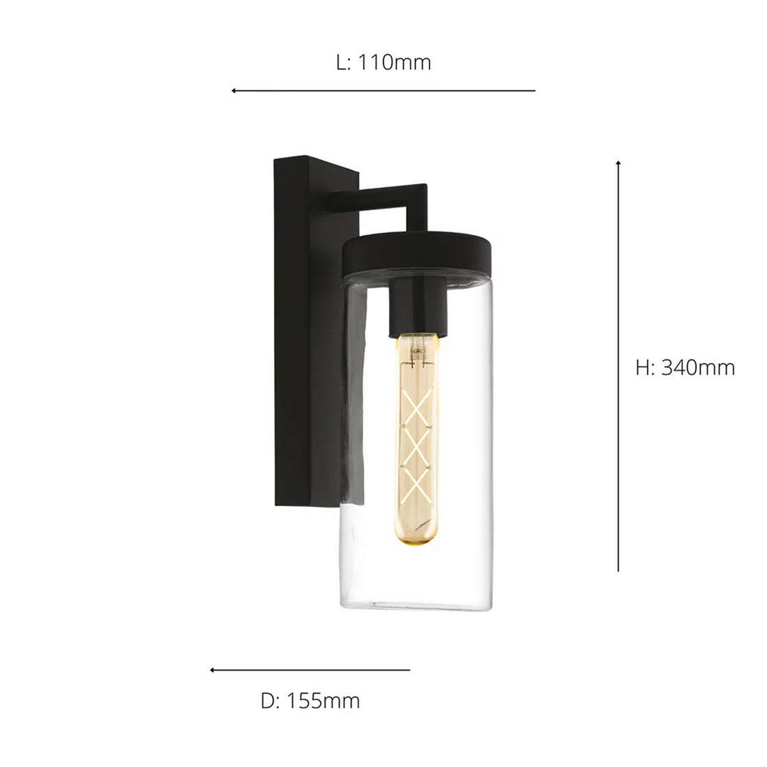 EGLO Bovolone 1-Light Modern Black Exterior Wall Lamp