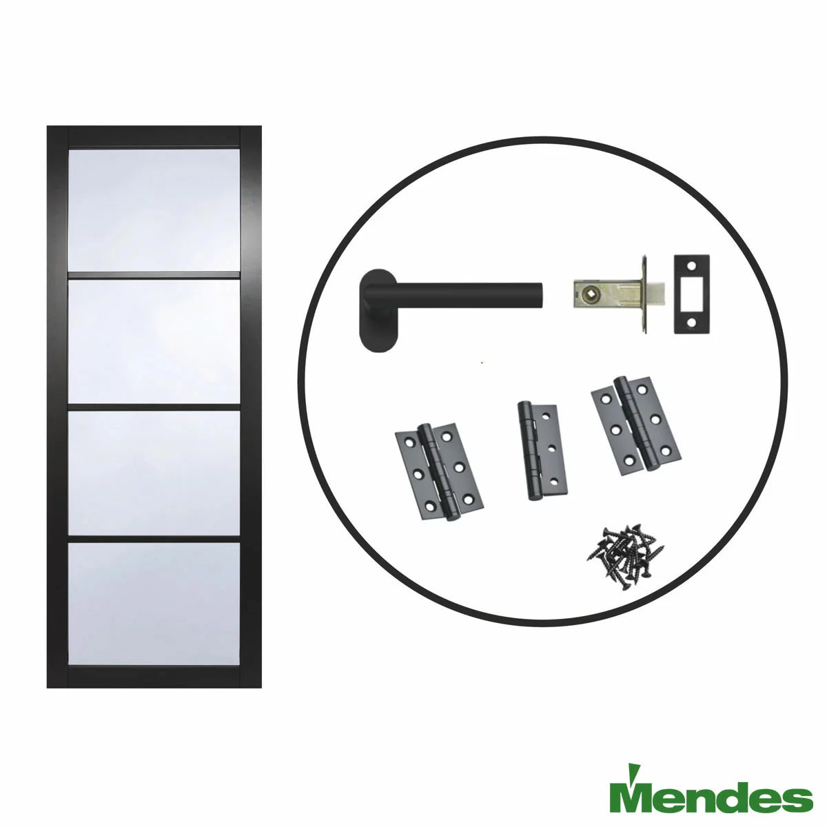 Mendes Industrial Solid Internal Door With Slim Handle Pack- Black Rome Glazed