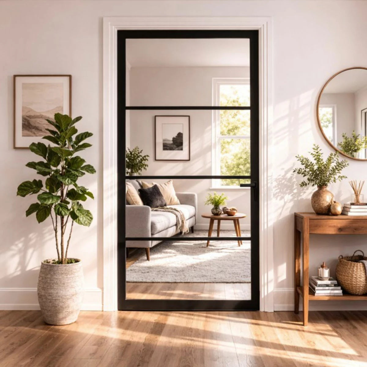 Mendes Industrial Solid Internal Door With Slim Handle Pack- Black Rome Glazed