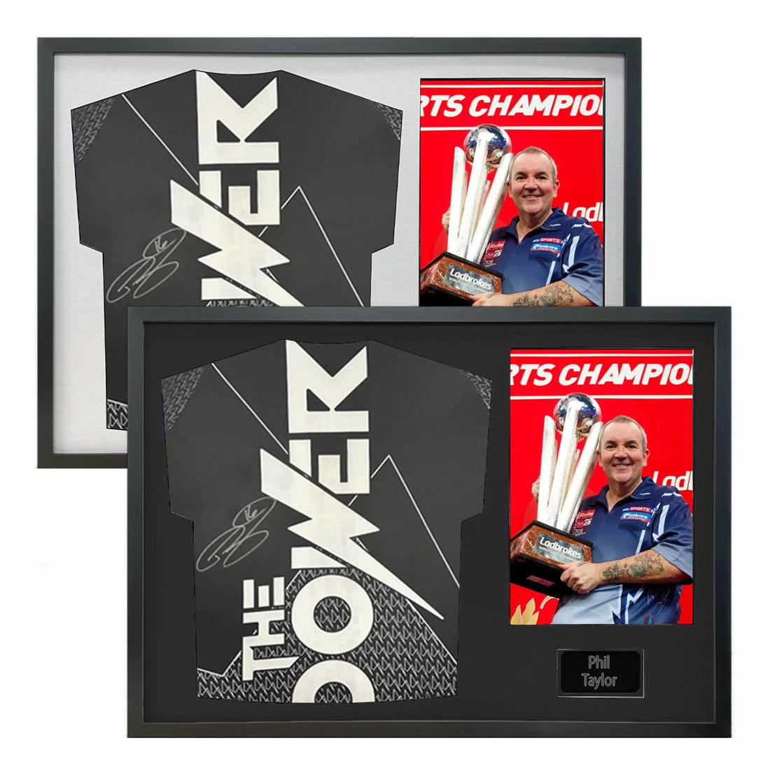 Phil Taylor Signed Framed Darts Shirt including 1 Photo in 2 Options: White or