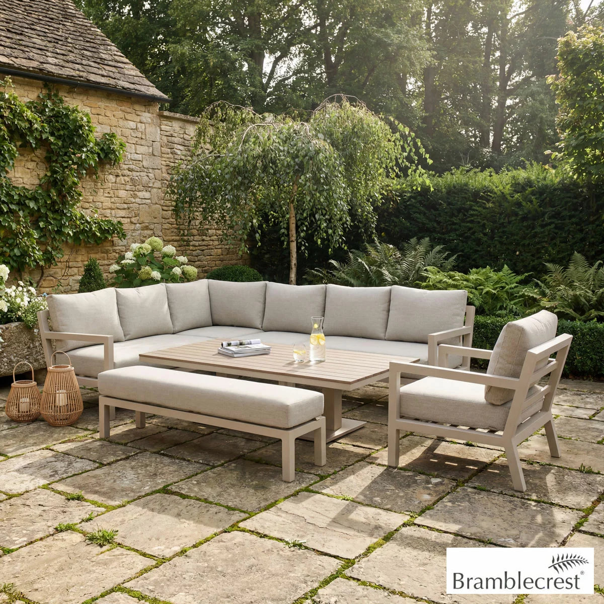 Bramblecrest Stowe 4 Piece L-Shaped Deep Seating Patio Set with Height