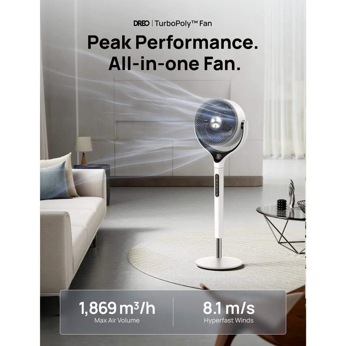 Dreo DR-HPF025S Smart TurboPoly Pedestal Fan in White