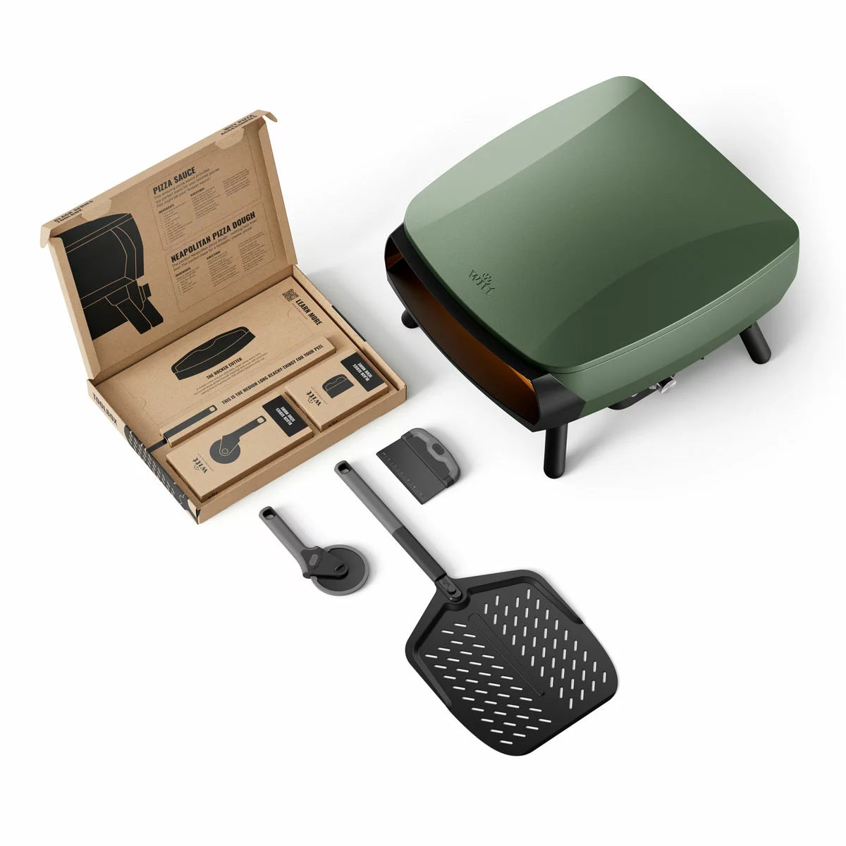 Witt Piccolo Rotante Gas Powered 13" Pizza Oven 5 Piece Bundle in Green
