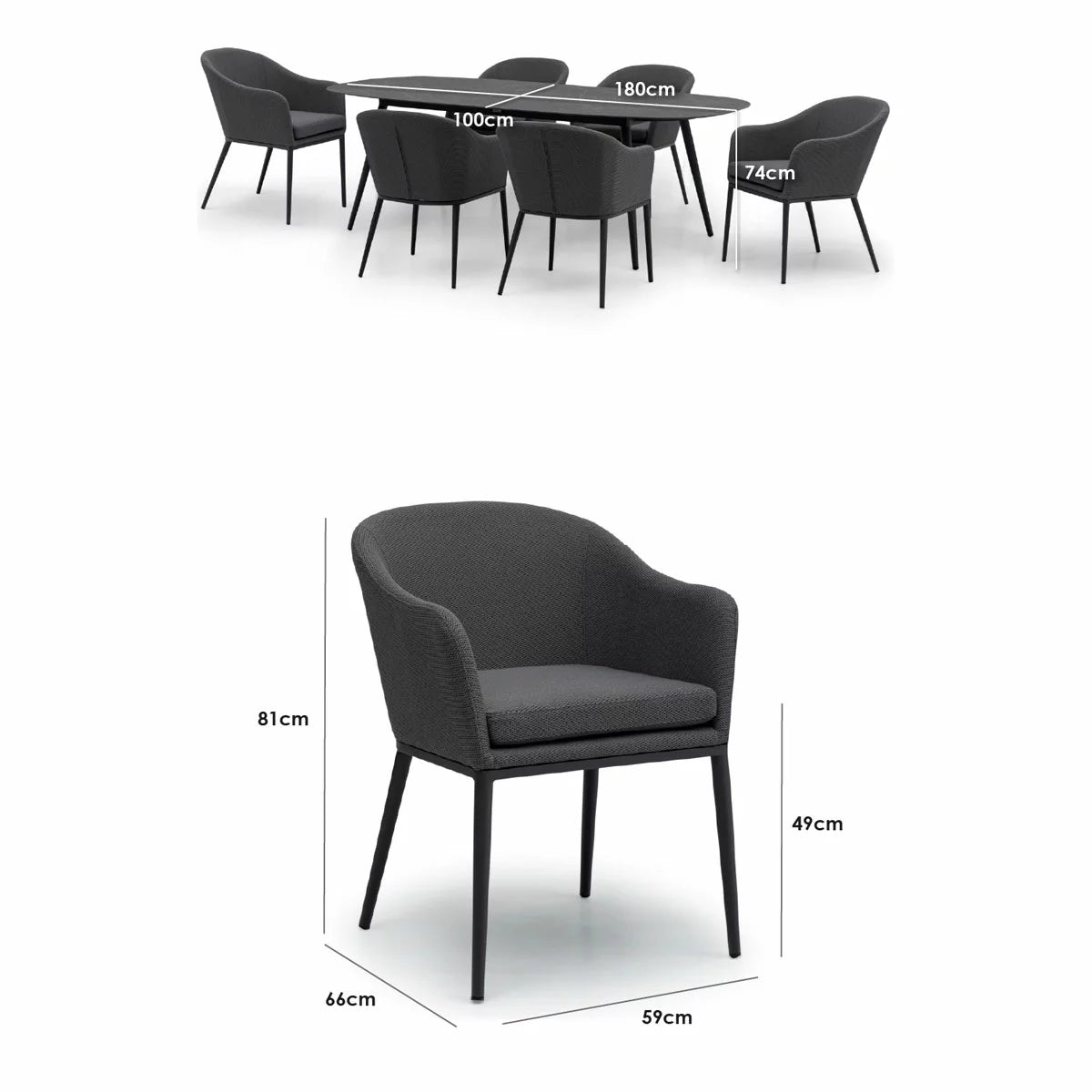 Harbour Lifestyle Luna 7 Piece Oval Ceramic Dining Set in Grey