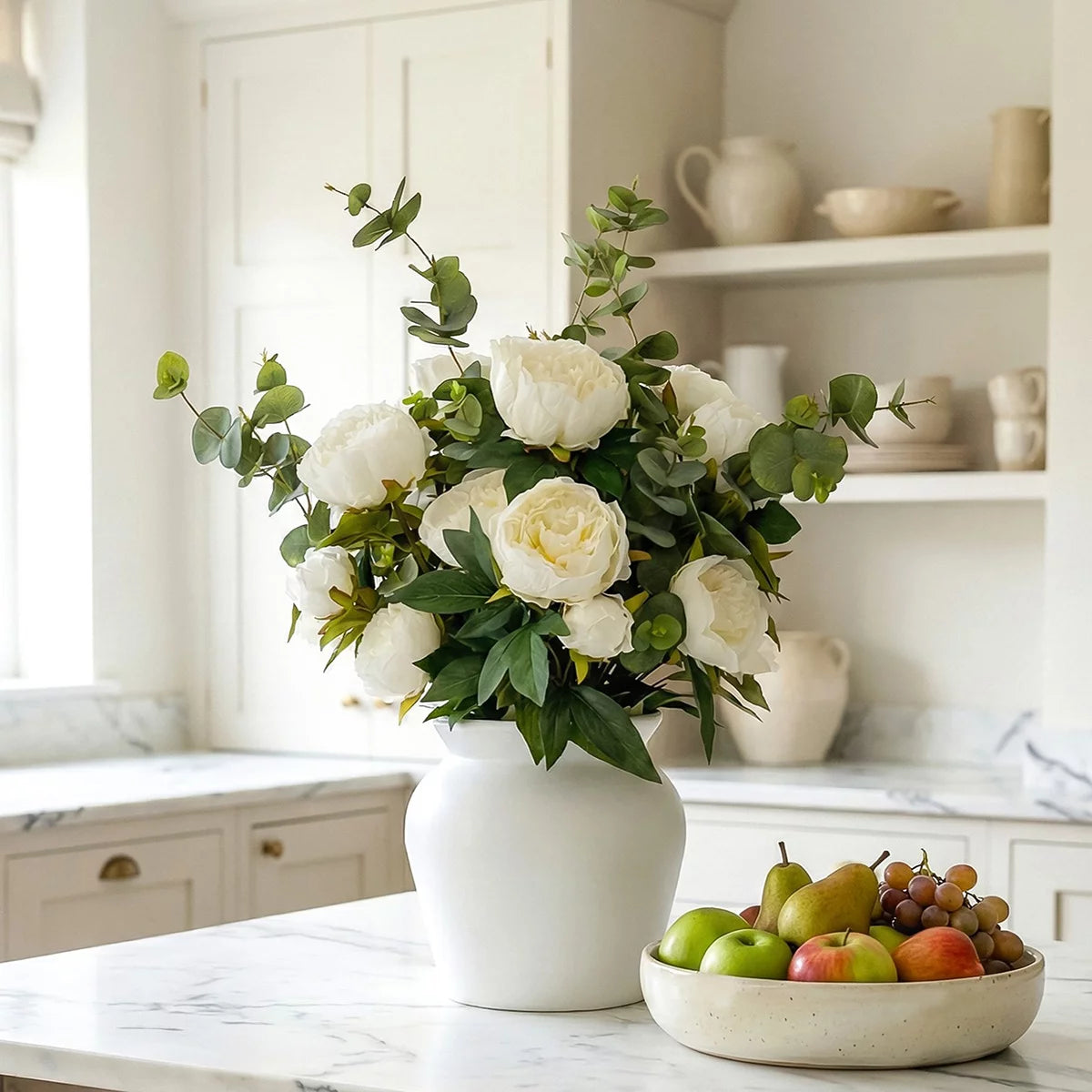 Artificial Peony & Eucalyptus Bouquet in Vase