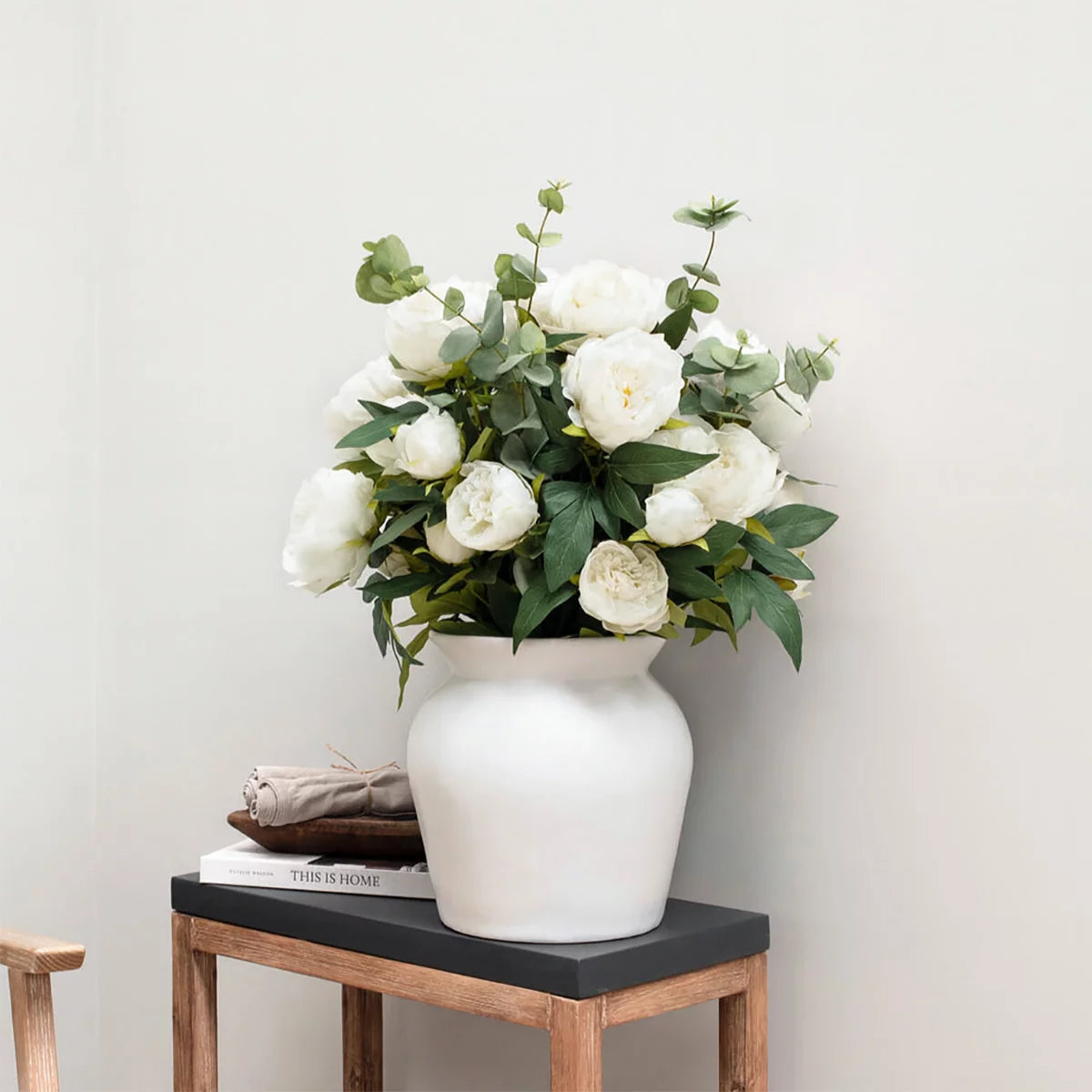 Artificial Peony & Eucalyptus Bouquet in Vase, view 8