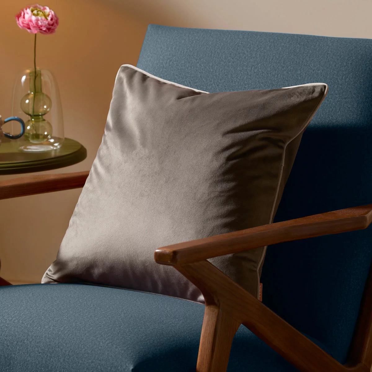 Furn Meridian Grey Velvet Feather Fill Cushion, 45 x 45 cm