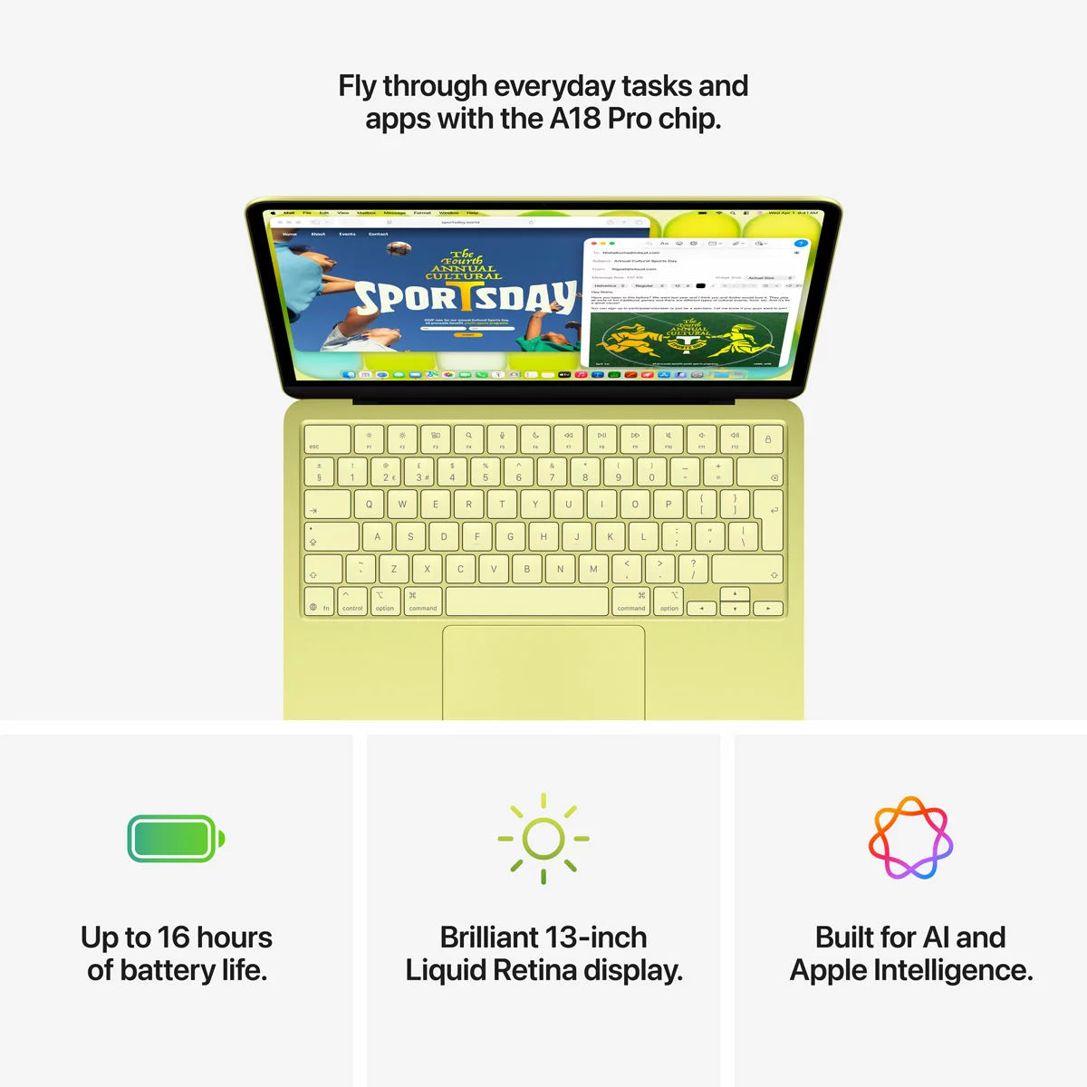Apple 13-inch MacBook Neo, Apple A18 Pro chip 6‑core CPU and 5‑core GPU, 8GB