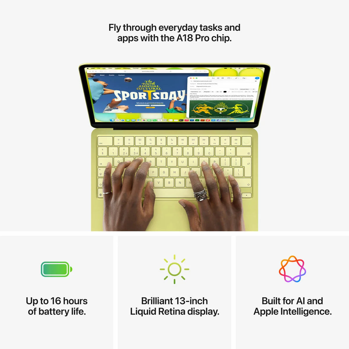 Apple 13-inch MacBook Neo, Apple A18 Pro chip 6‑core CPU and 5‑core GPU, 8GB