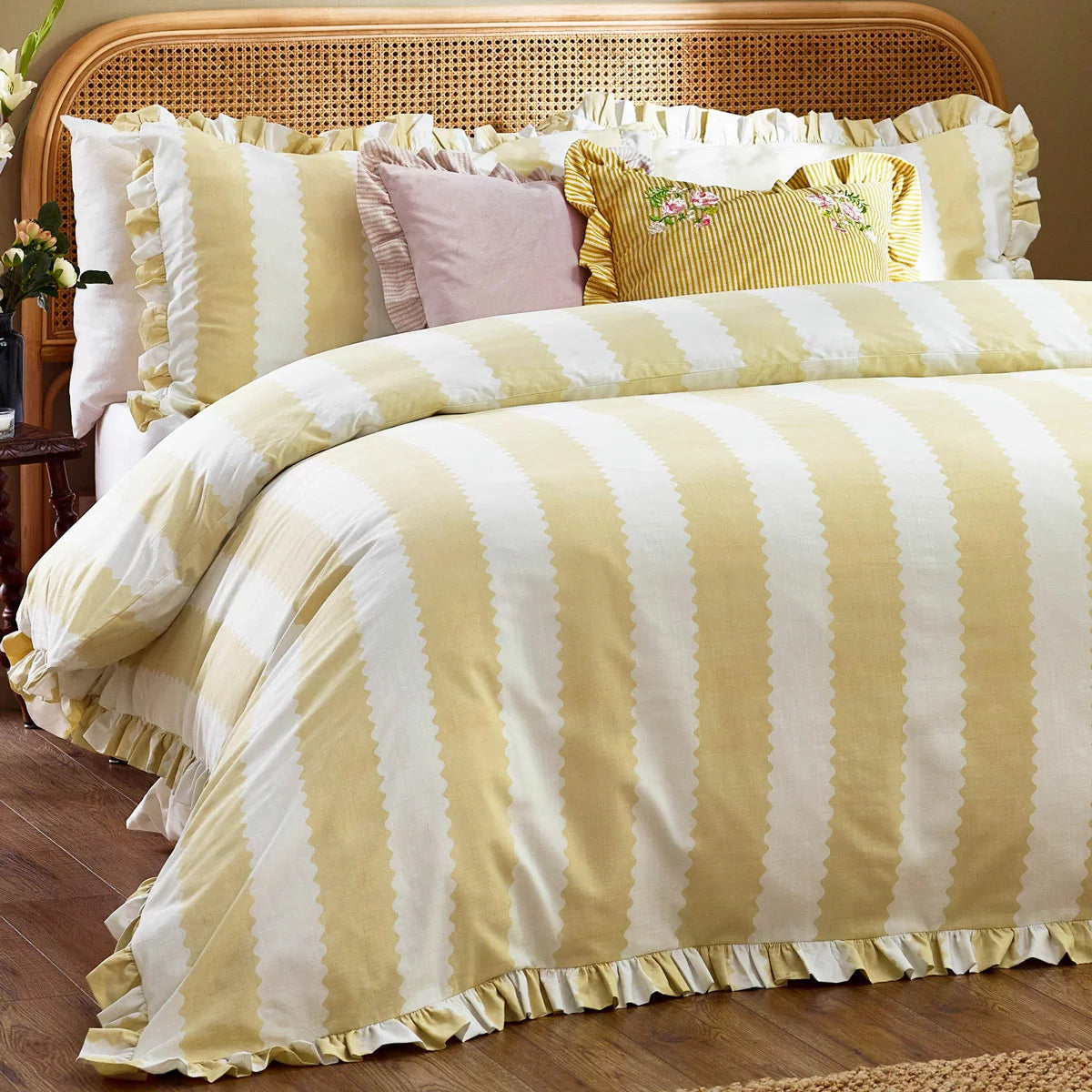 Wylder Birdie Yellow Stripe Duvet Cover Set, in 4 Sizes