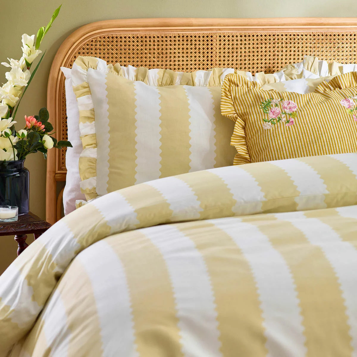 Wylder Birdie Yellow Stripe Duvet Cover Set, in 4 Sizes