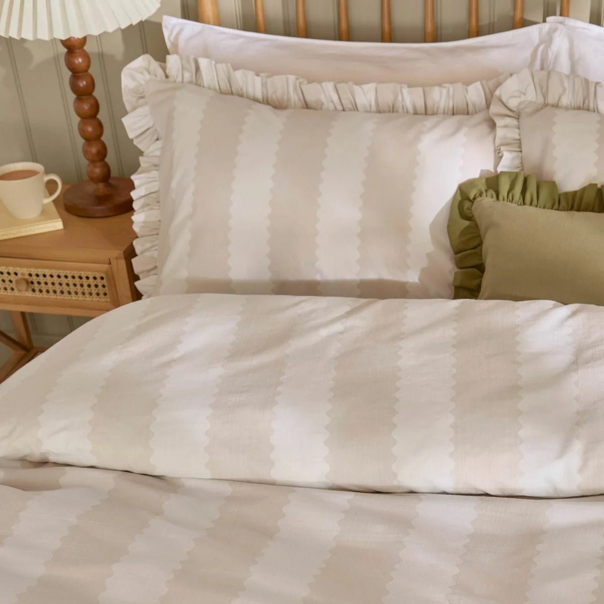Wylder Birdie Beige Stripe Duvet Cover Set, in 4 Sizes