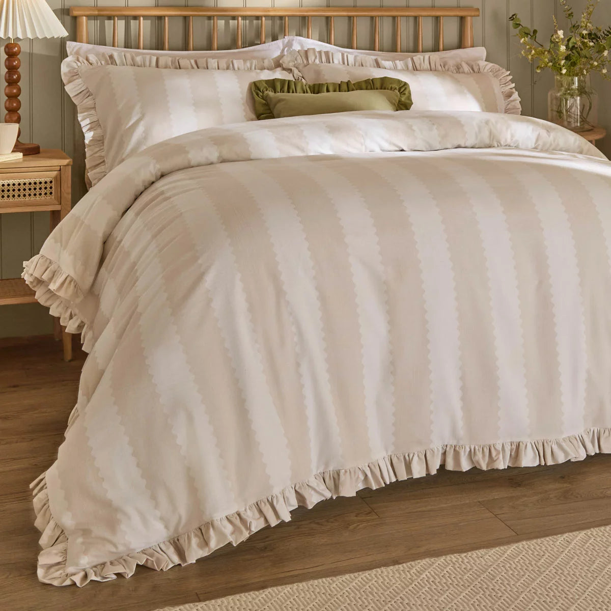Wylder Birdie Beige Stripe Duvet Cover Set, in 4 Sizes