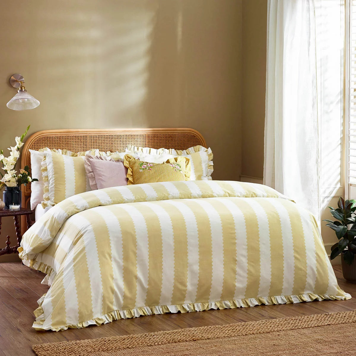 Wylder Birdie Yellow Stripe Duvet Cover Set, in 4 Sizes
