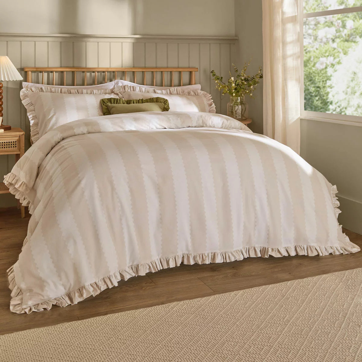 Wylder Birdie Beige Stripe Duvet Cover Set, in 4 Sizes