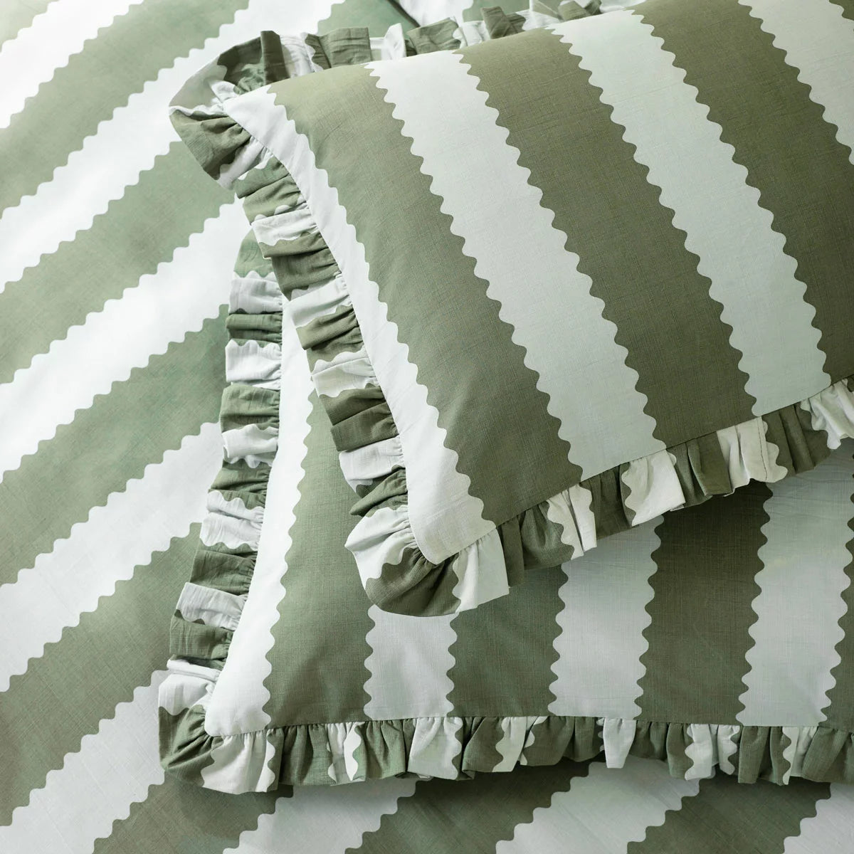 Wylder Birdie Green Stripe Duvet Cover Set, in 4 Sizes