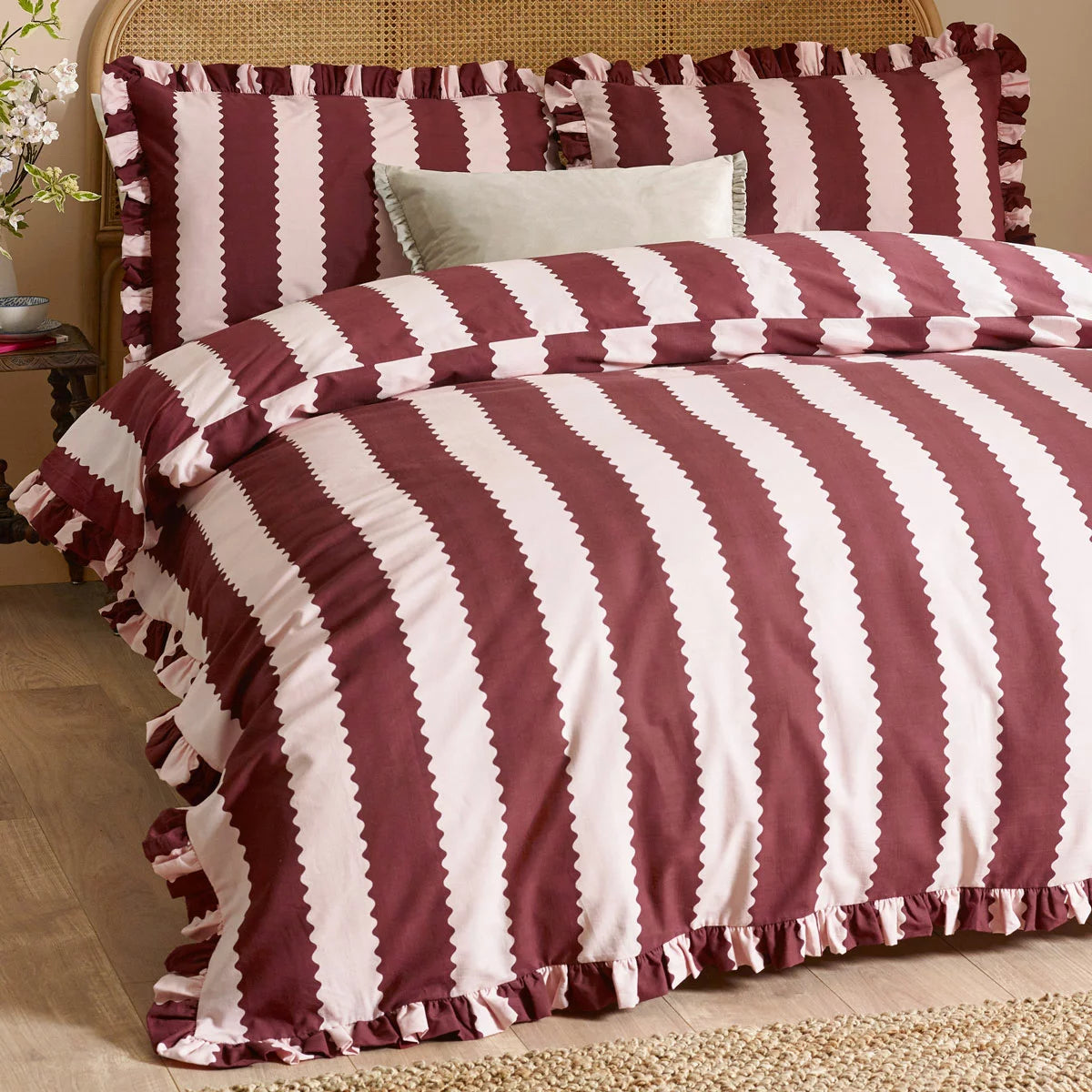 Wylder Birdie Burgundy Stripe Duvet Cover Set, In 4 Sizes