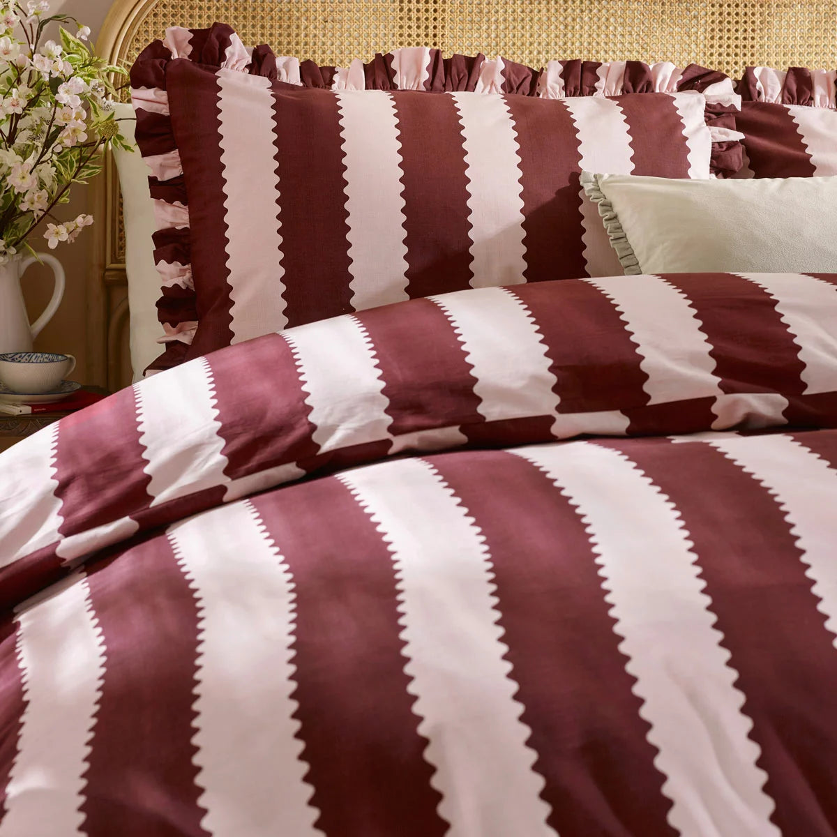Wylder Birdie Burgundy Stripe Duvet Cover Set, In 4 Sizes