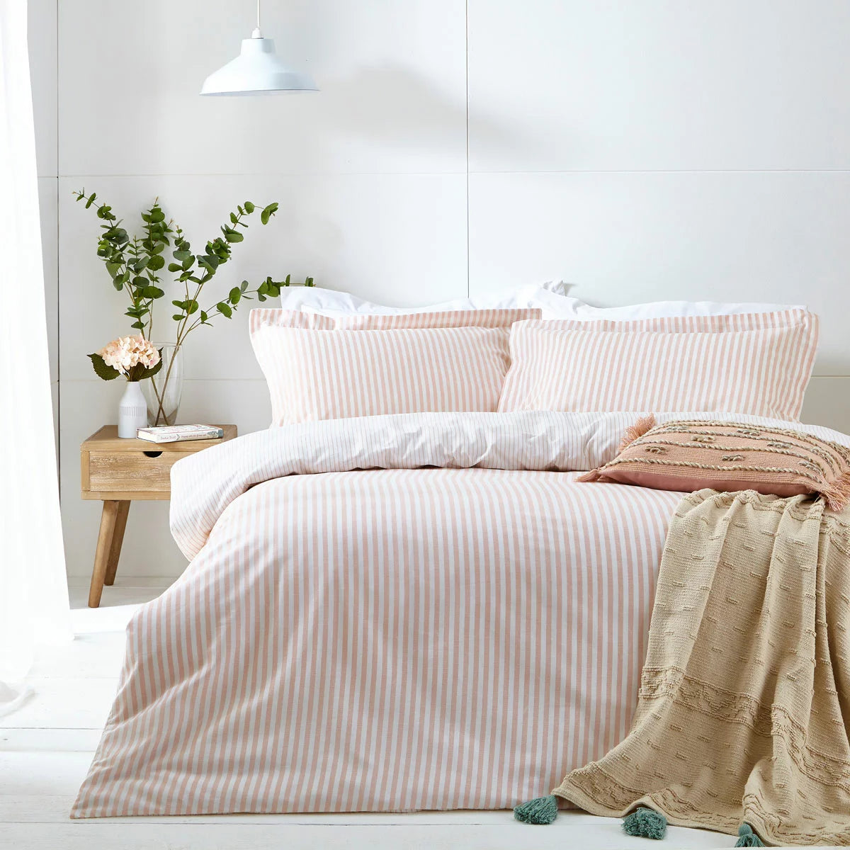 Yard Hebden 100% Cotton Blush Stripe Duvet Cover Set in 4 Sizes