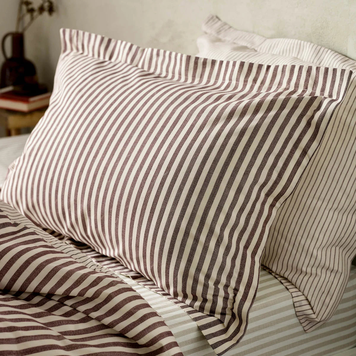 Yard Hebden 100% Cotton Burgundy Stripe Duvet Cover Set in 4 Sizes