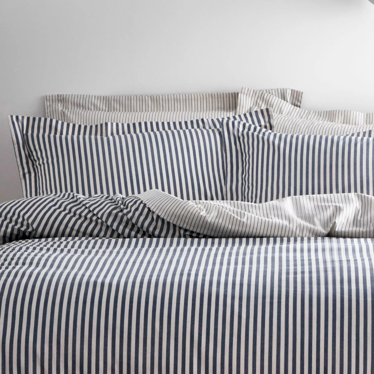 Yard Hebden 100% Cotton Navy Stripe Duvet Cover Set in 4 Sizes