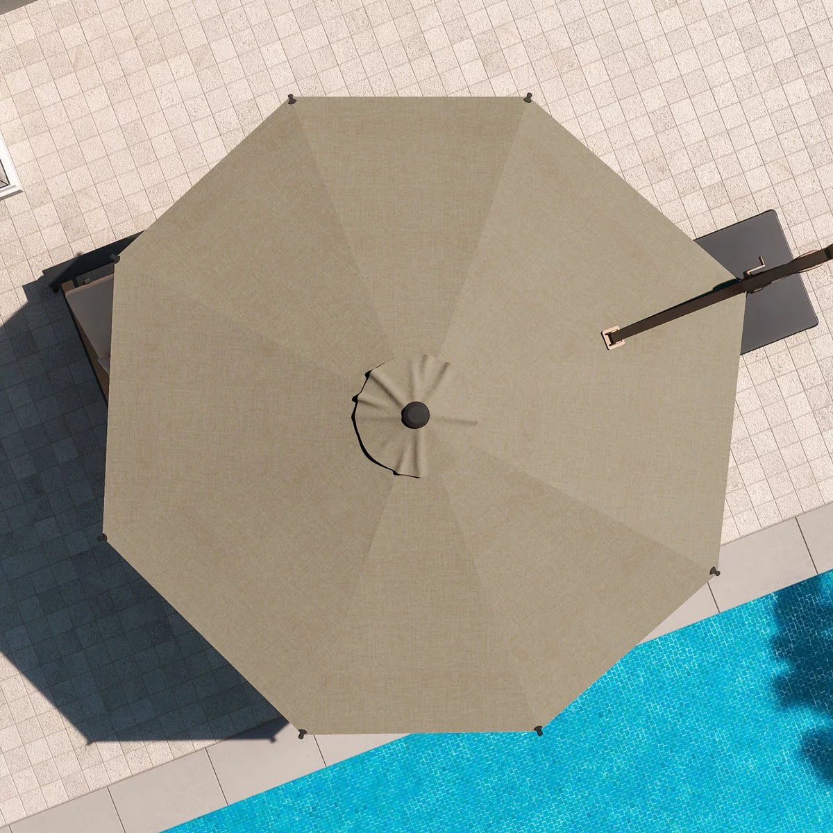 Mirador 11ft (3.3m) Round Cantilever Umbrella with Rolling Base in Beige