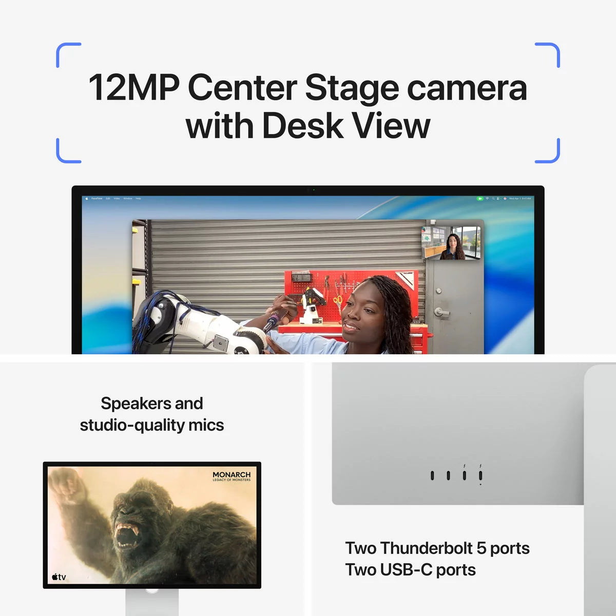 Apple Studio Display, 27 Inch Retina 5K Monitor, Standard Glass, Tilt Adjustable Stand, MFEY4B/A, view 4