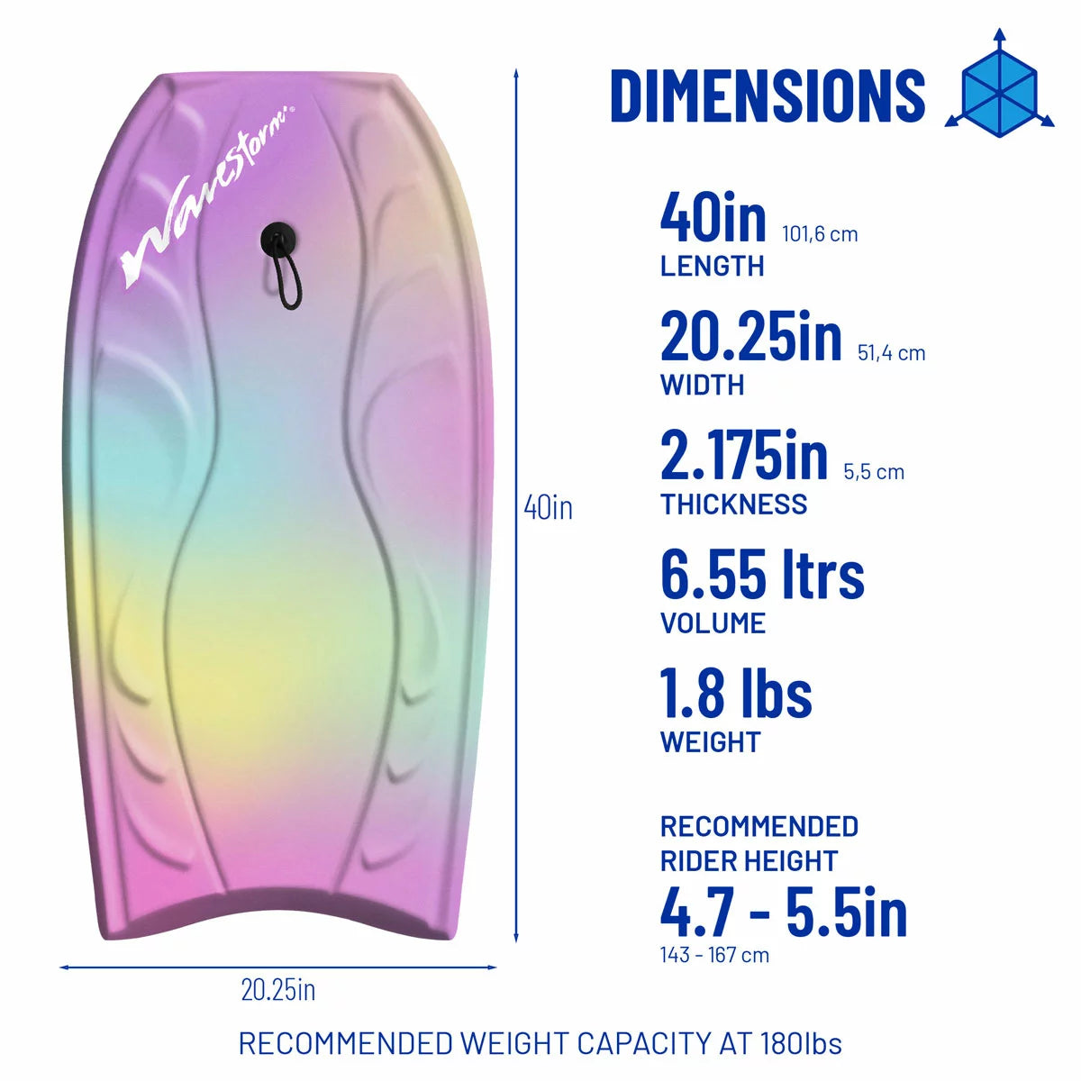 Wavestorm 40" Bodyboard with Coiled Leash In Two Colours