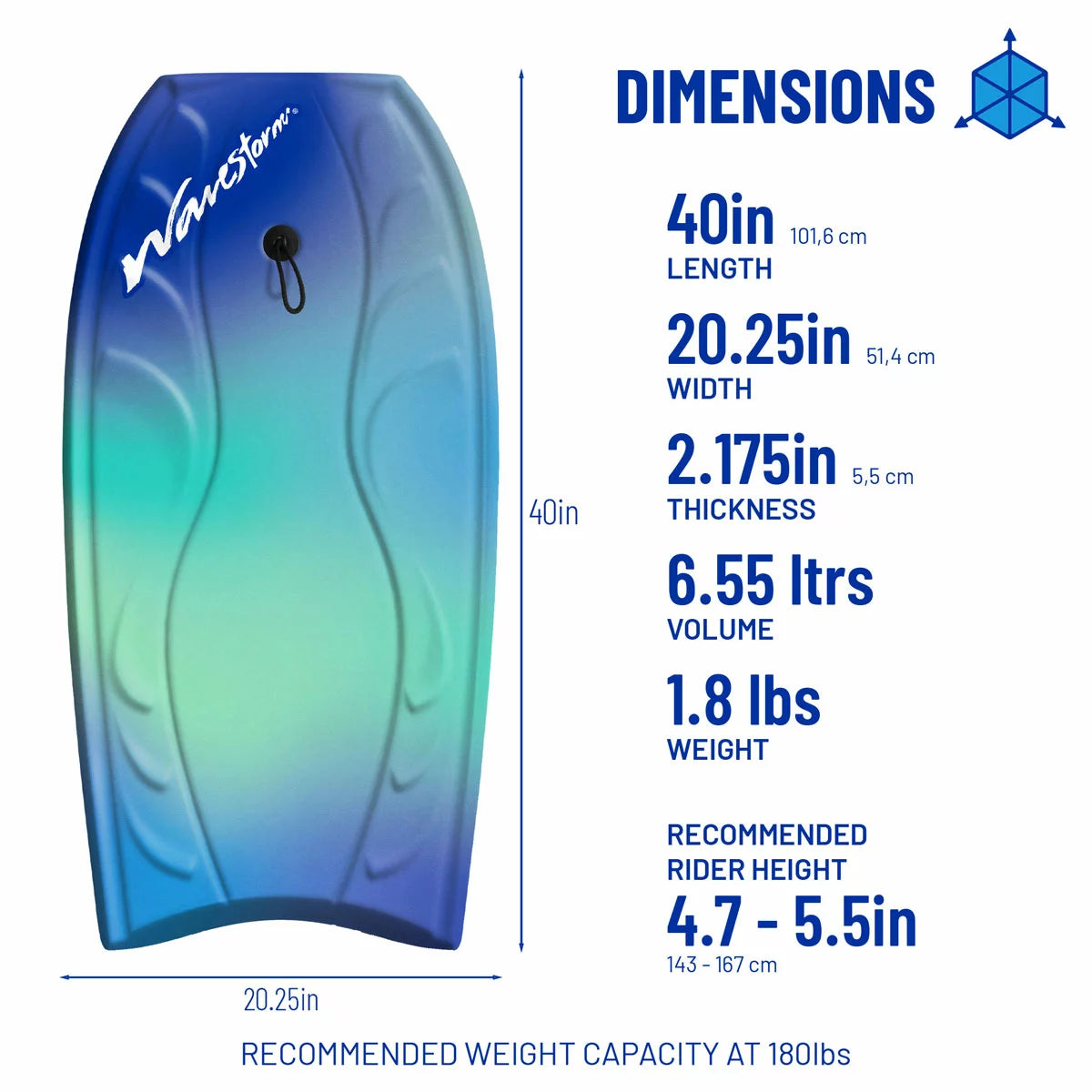 Wavestorm 40" Bodyboard with Coiled Leash In Two Colours