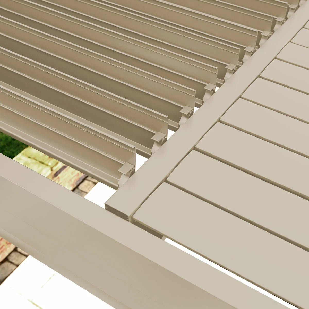 Alvivo 9ft 8" x 13ft 3" (3 x 4m) Beige Louvered Aluminium Pergola Bundle with 3