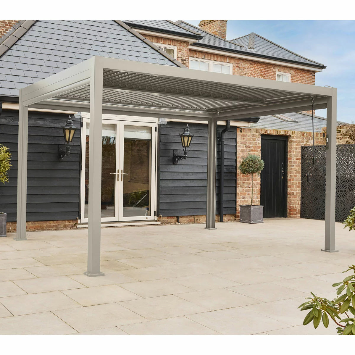 Alvivo 9ft 8" x 13ft 3" (3 x 4m) Beige Louvered Aluminium Pergola Bundle with 3