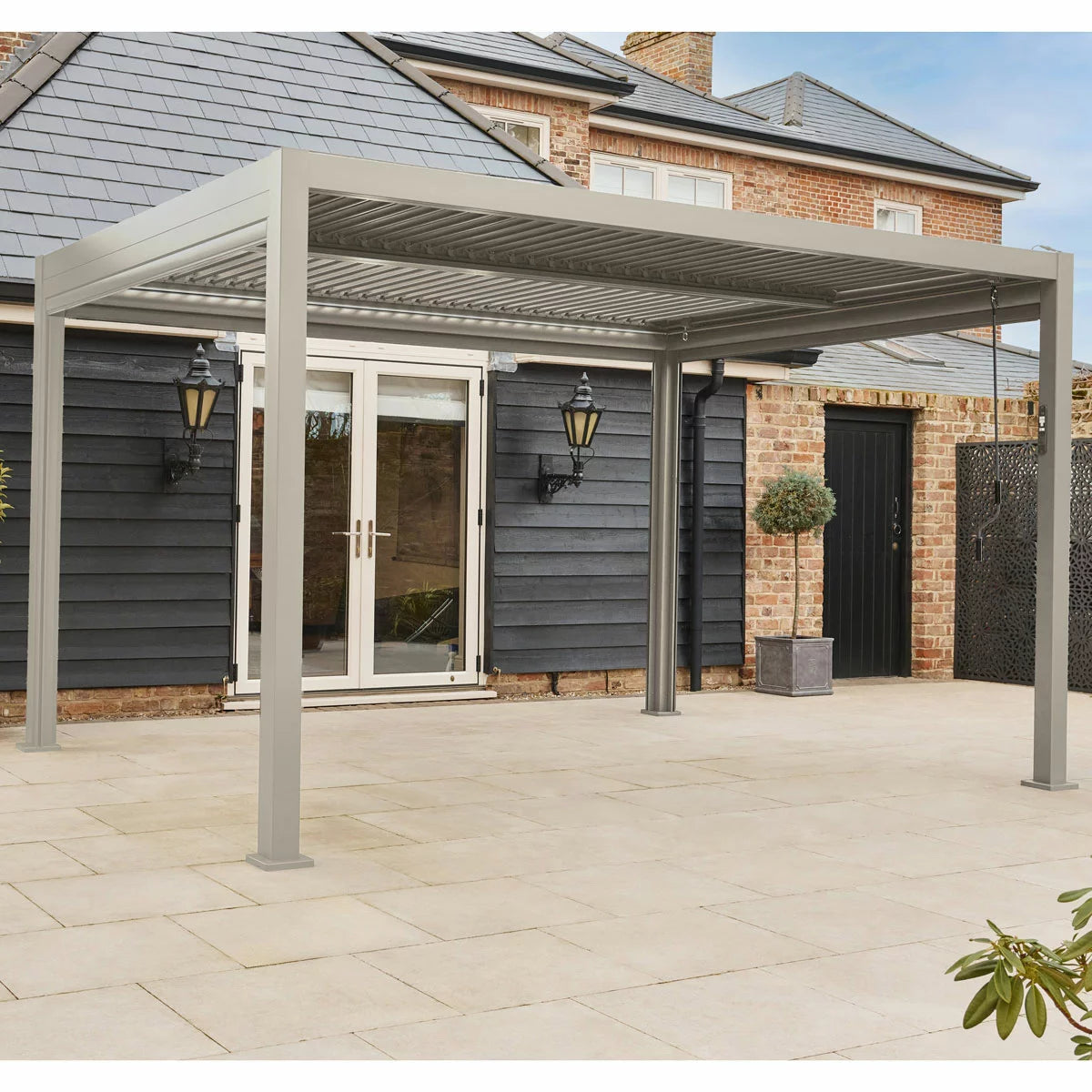 Alvivo 9ft 8" x 13ft 3" (3 x 4m) Beige Louvered Aluminium Pergola Bundle with 4