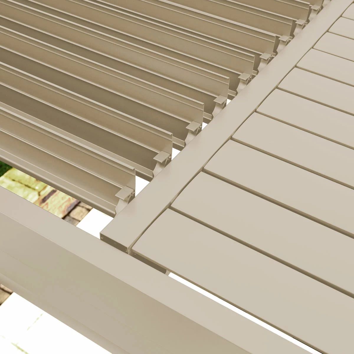 Alvivo 9ft 8" x 13ft 3" (3 x 4m) Beige Louvered Aluminium Pergola Bundle with 4